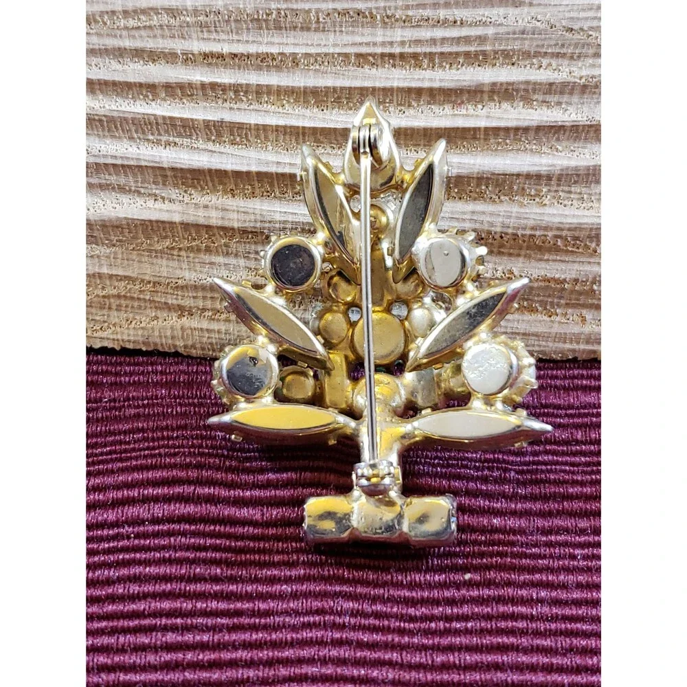 Vintage Unsigned Multi Colored Faux Pearl, Rhinestone, Bead Tree Pin/Brooch